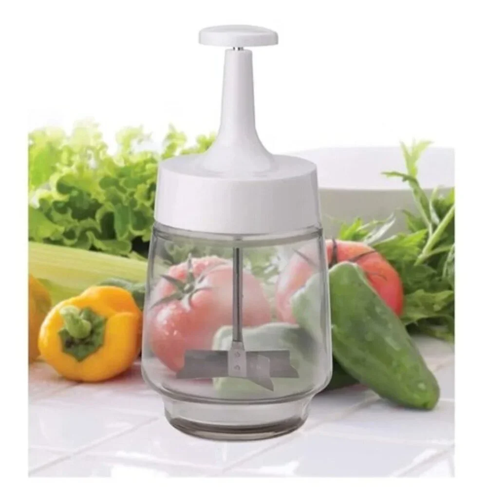 Lifetime Brands Glass Food Chopper 2 Cup 16 OZ Manual Stainless Blades Clear NWT
